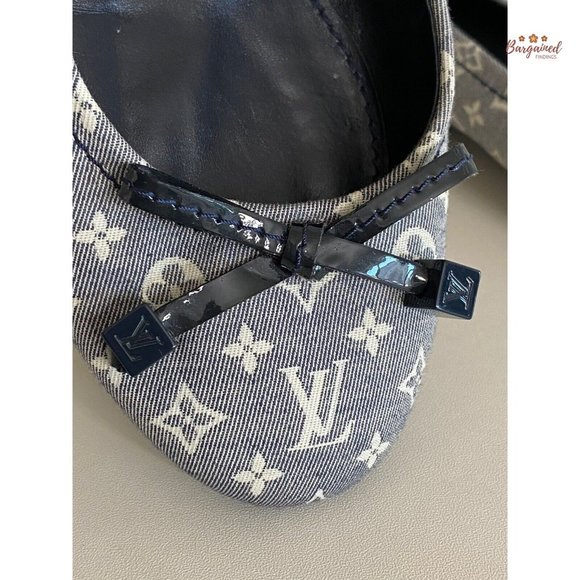 Authentic Louis Vuitton Blue Mini Lin Monogram Canvas Debbie Ballet Flats 6.5 - Picture 2 of 13